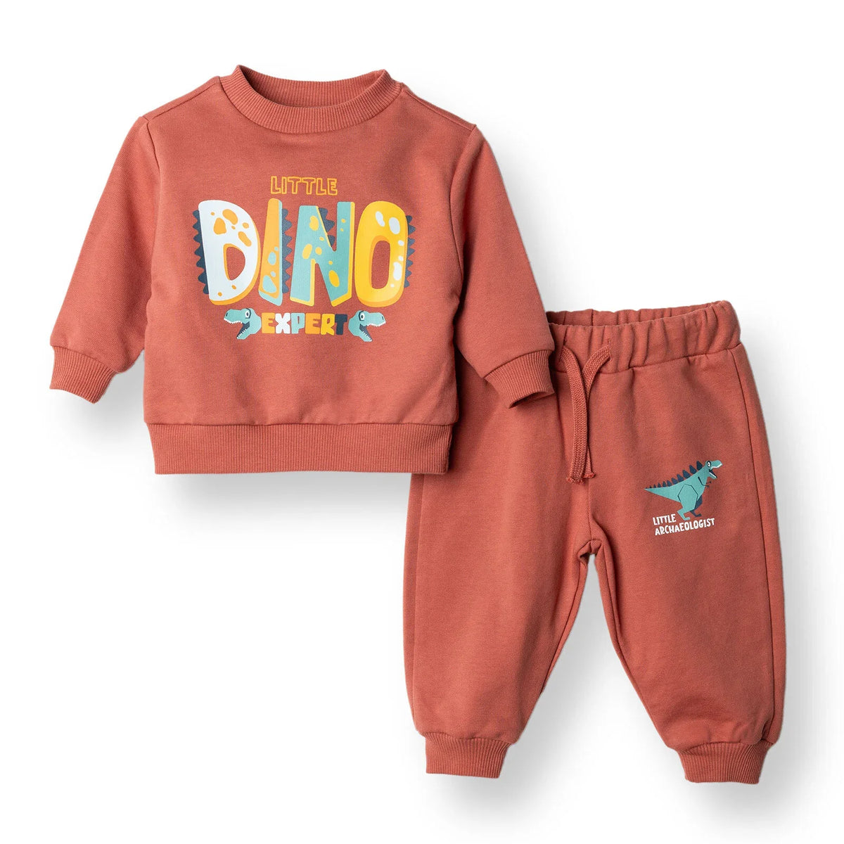 HelloBaby "Little Dino Expert" Slogan Brushed Baby Sweatshirt & Joggers Set (3-6 Months to 4-5 Years)