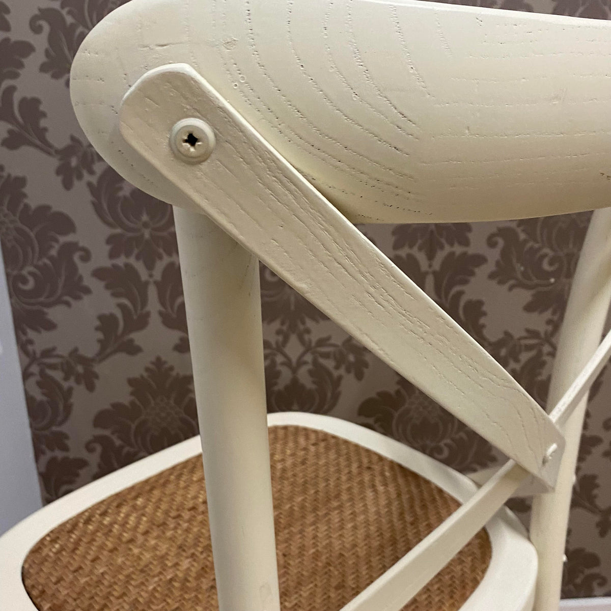 Modern & Stylish Hand Finished Cross Back Oak Wooden Cafe Chair - Exclusive Rattan Seat Office Furniture for Home, Dining, Cafe, and Office (Cream)