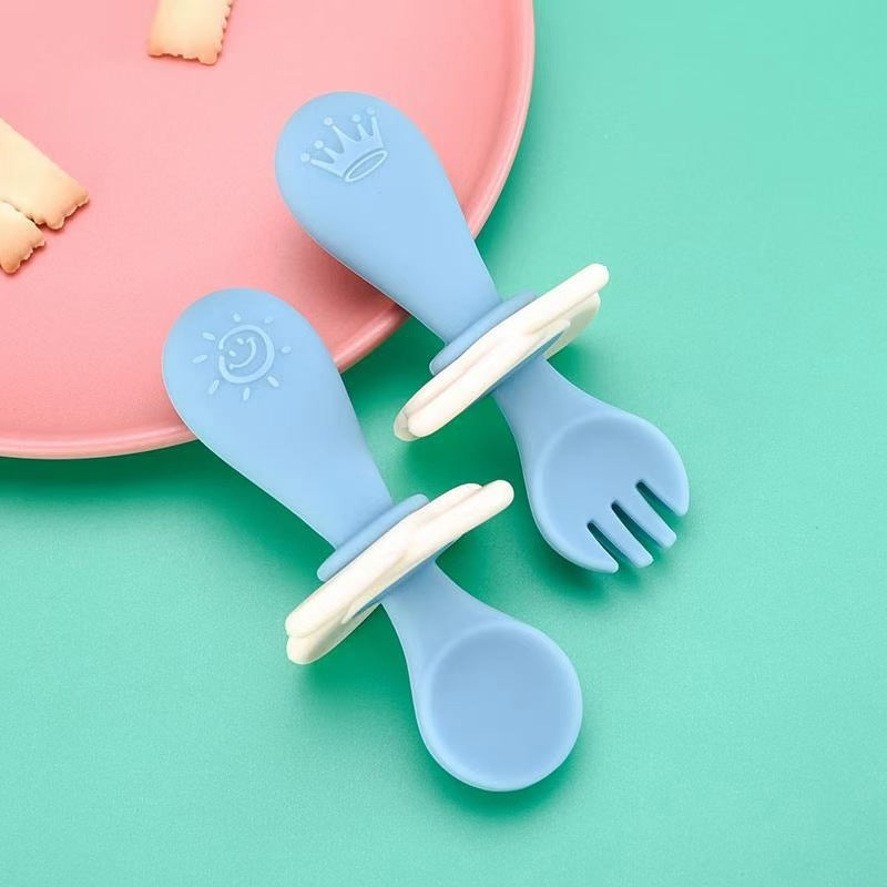 KikiBoo Silicone Baby Spoon & Fork Set – Short Handle Self-Feeding