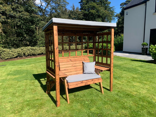 Charles Taylor Trading Wentworth Two Seat Arbour Grey With Grey Cushion Brown