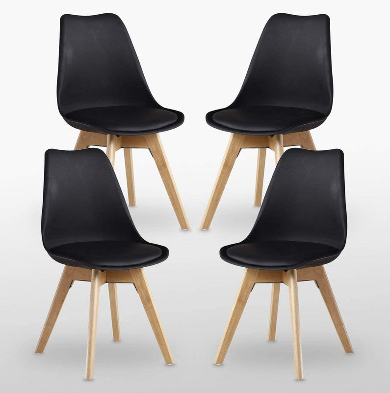 5PCs Dining Set - a Black Halo Dining Table & Set of 4 Lorenzo Tulip chairs with Padded Seat