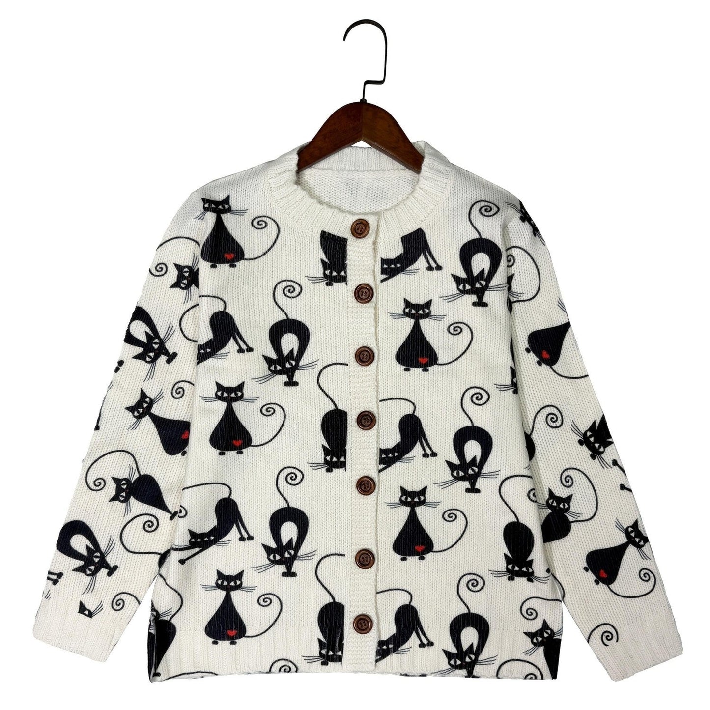 Women's Casual Cardigan Is Decorated With Black And Ruby.