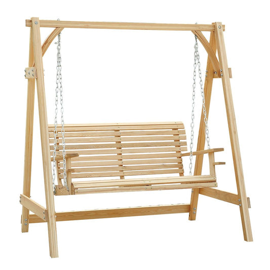 Outsunny  2-Seater Larch Wood Swing Chair Bench Natural wood finish 162cm x 125cm x 185cm