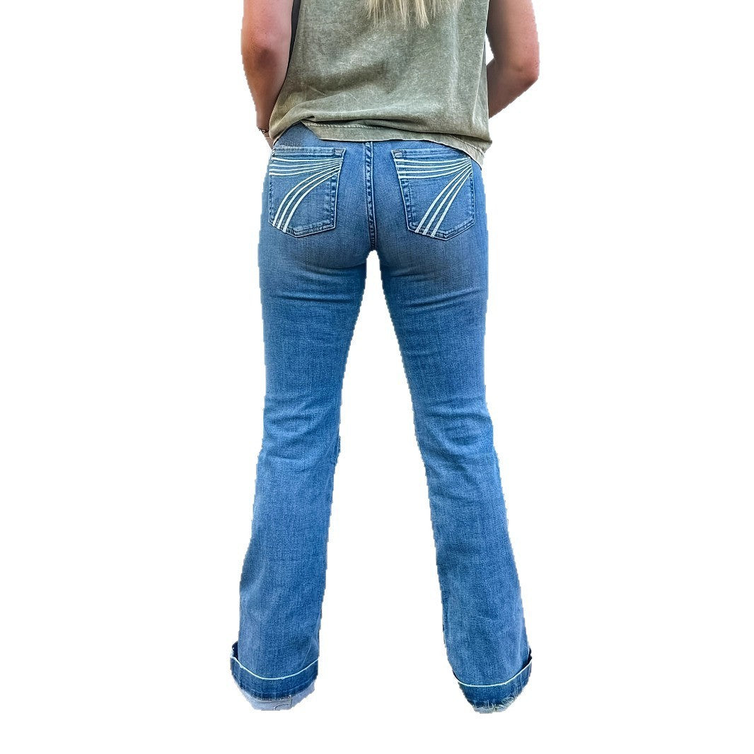 Slim Fit Elastic Mid-waist Slightly Flared Jeans