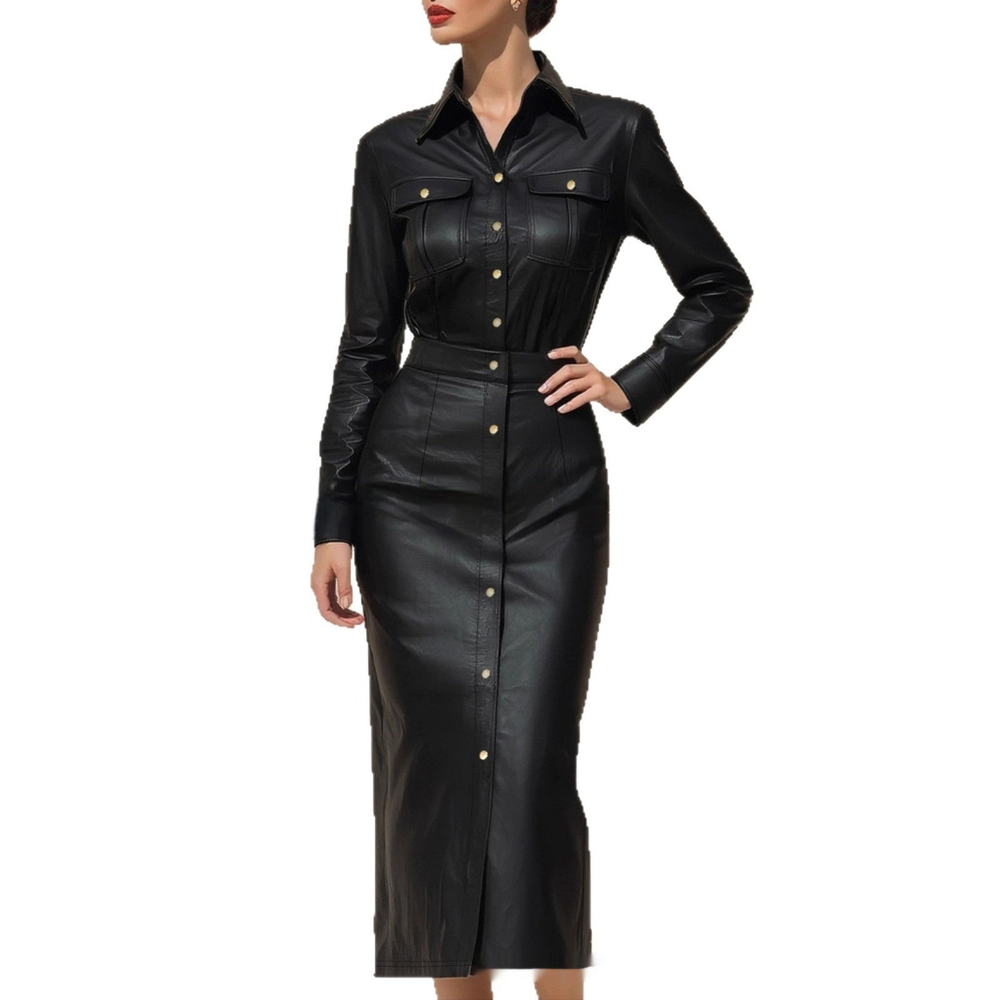 Women's Stylish Elegant Waist-cinching Figure-hugging Single-breasted High-quality Long Dress
