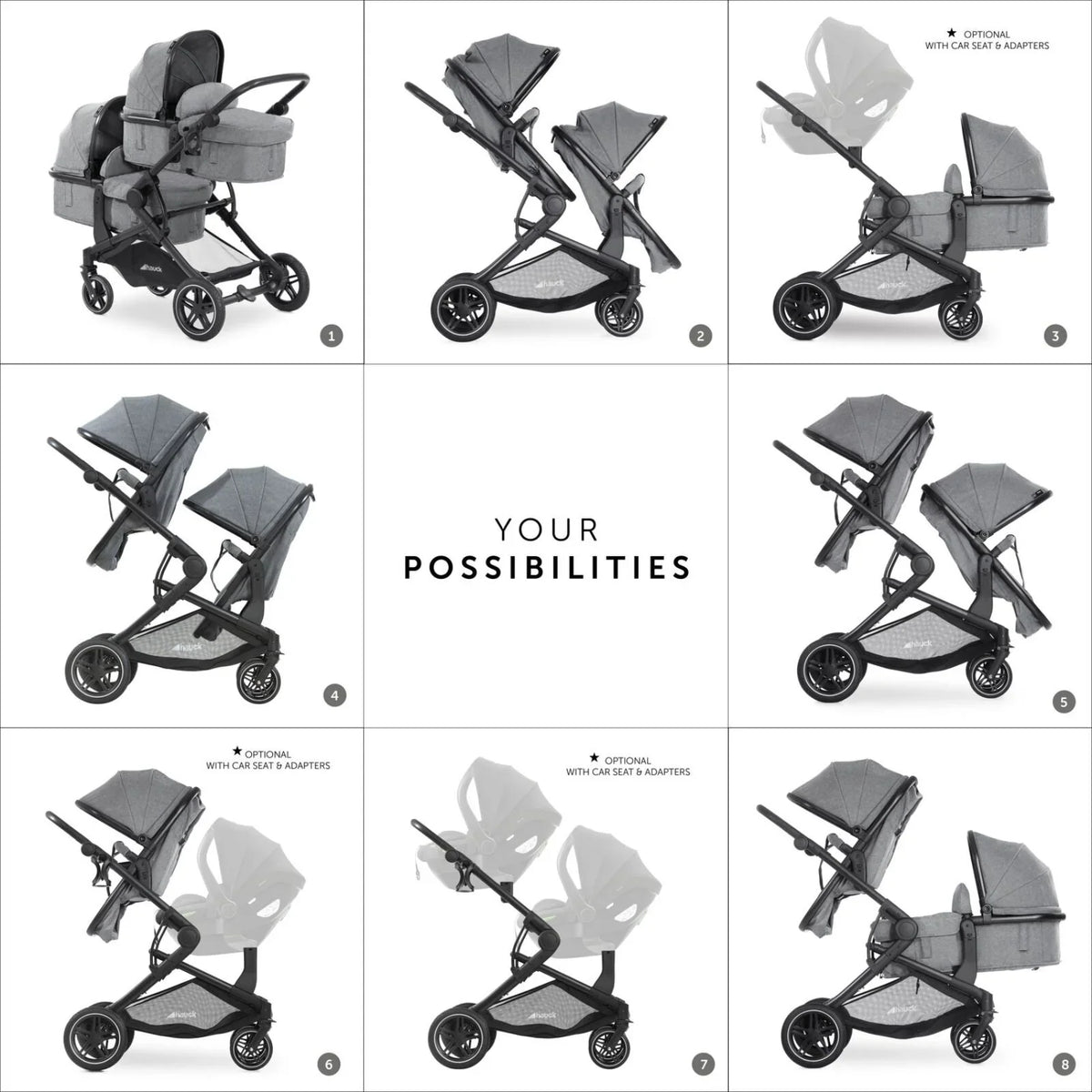 Hauck Atlantic Twin Double Stroller - Grey