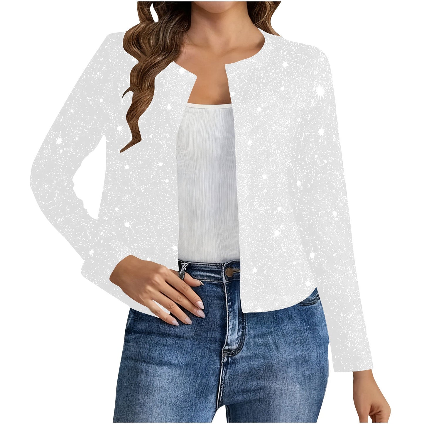 Fashionable Cardigan Long-sleeve Gold-foil Jacket For Women