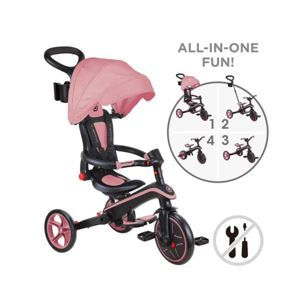 Globber Explorer Foldable 4-in-1 Trike - Deep Pastel Pink