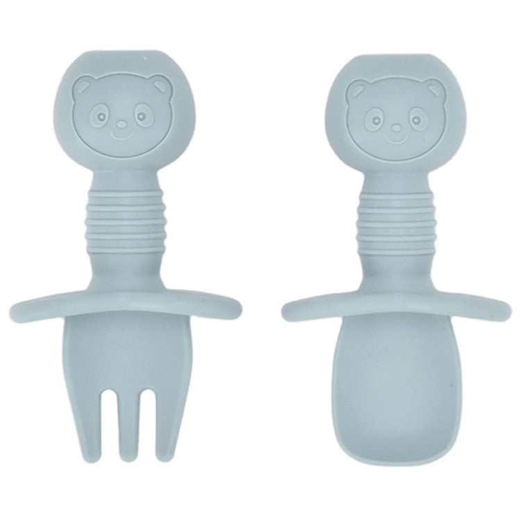 Silicone Baby Fork and Spoon Set - Short Handle Self-Feeding Utensils