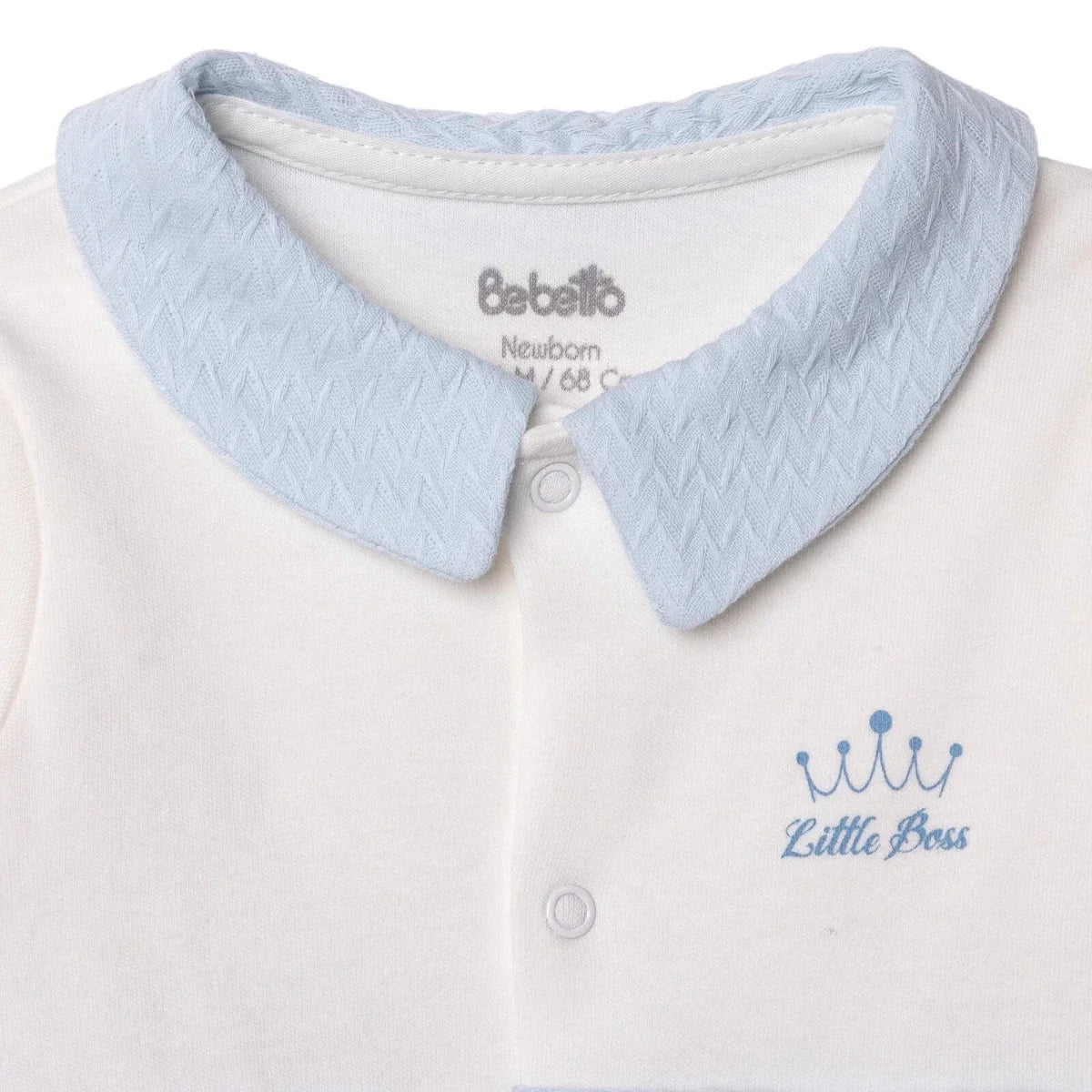 Bebetto "Little Boss" Slogan Buttoned Shirt Collar Footed Baby Sleepsuit (Newborn to 6-9 Months)