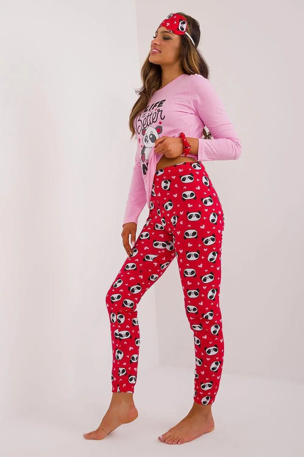 Factory Price blouse, pants, blindfold and hair elastic womens pajamas