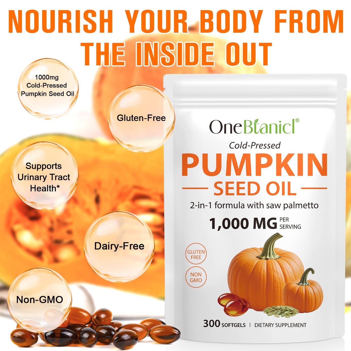 FANSHI Pumpkin Seed Oil Capsules 1000mg with Saw Palmetto – 300 Softgels for Hair & Urinary Support | 2-in-1 Formula