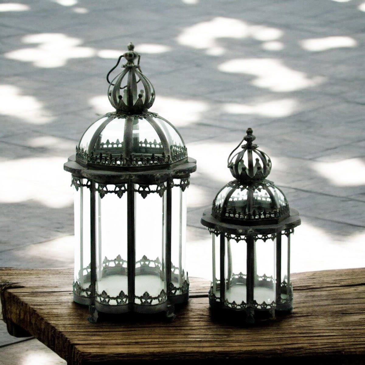 65/45CM GREY SET 2 METAL GARDEN LANTERNS