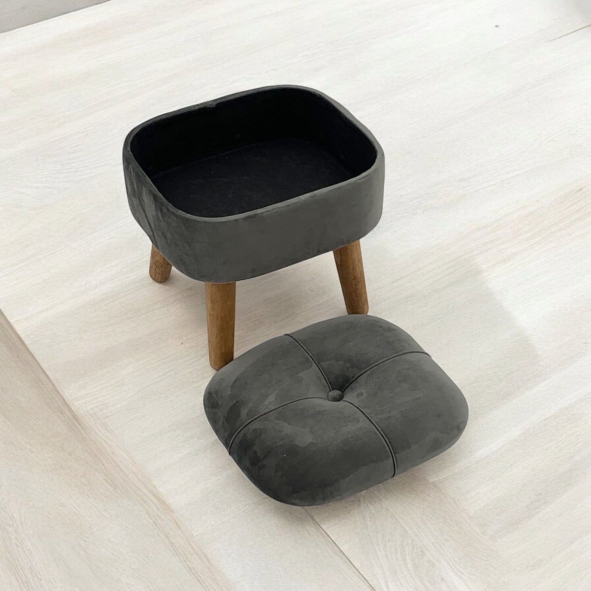 GREY WOODEN STOOL