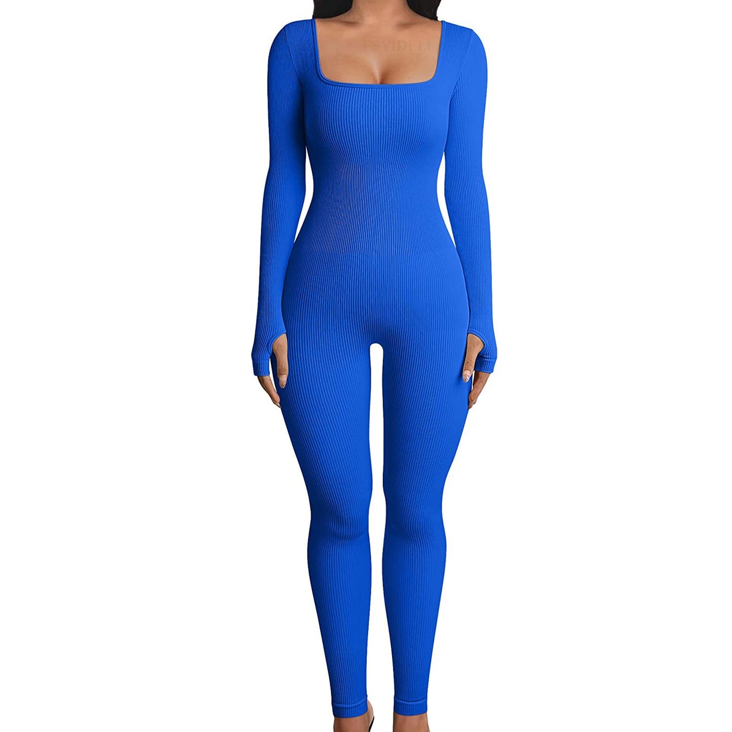 Threaded Square Collar Buttocks Slim Jumpsuit
