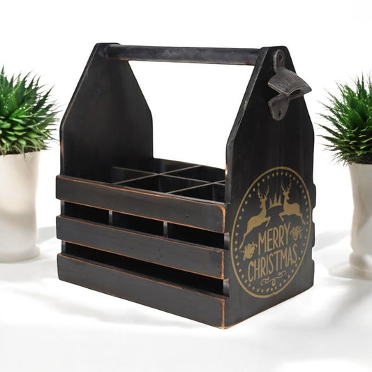 BLACK 6 BOTTLE HOLDER WITH METAL OPENER