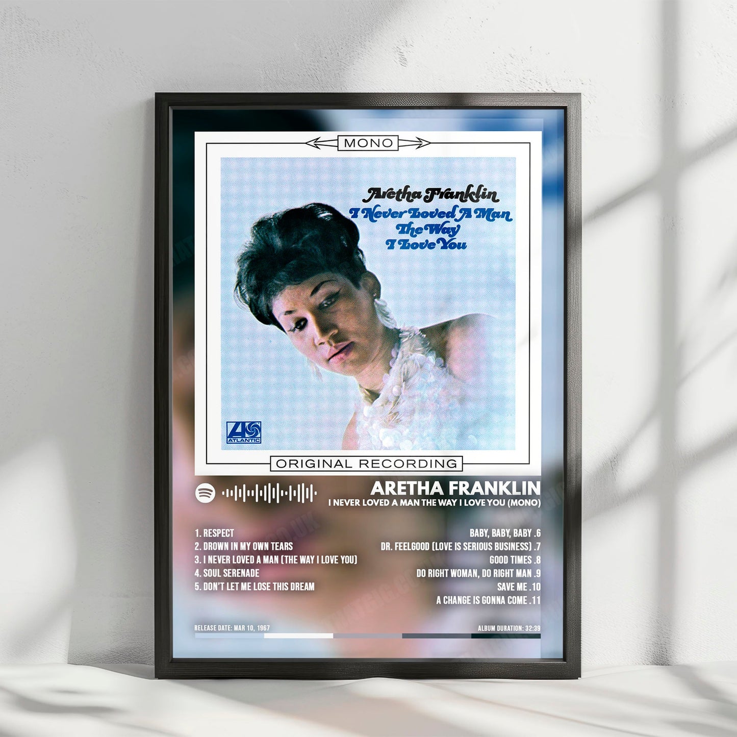 Aretha Franklin "I Never Loved a Man the Way I Love You  " Album Cover Poster - with Complete Tracklist