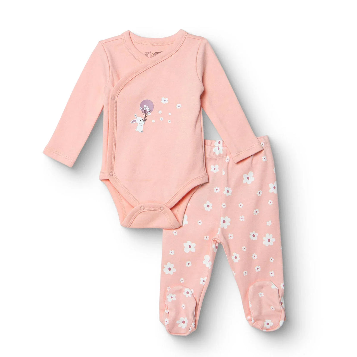 HelloBaby Bunny Print Baby Bodysuit & Footed Bottoms Set (Newborn to 9 Months)
