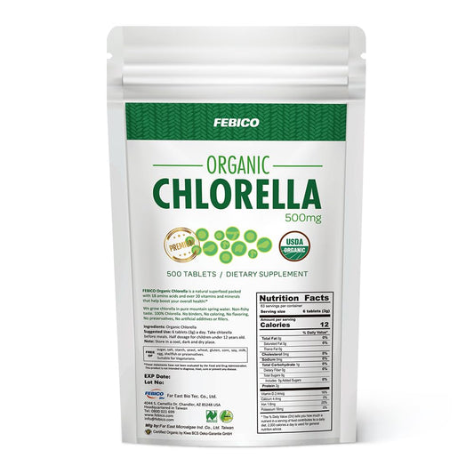 FEBICO Chlorella Tablets 500mg, 500ct – 83 Days, USDA Organic, Vegan, Non-GMO, Taiwan