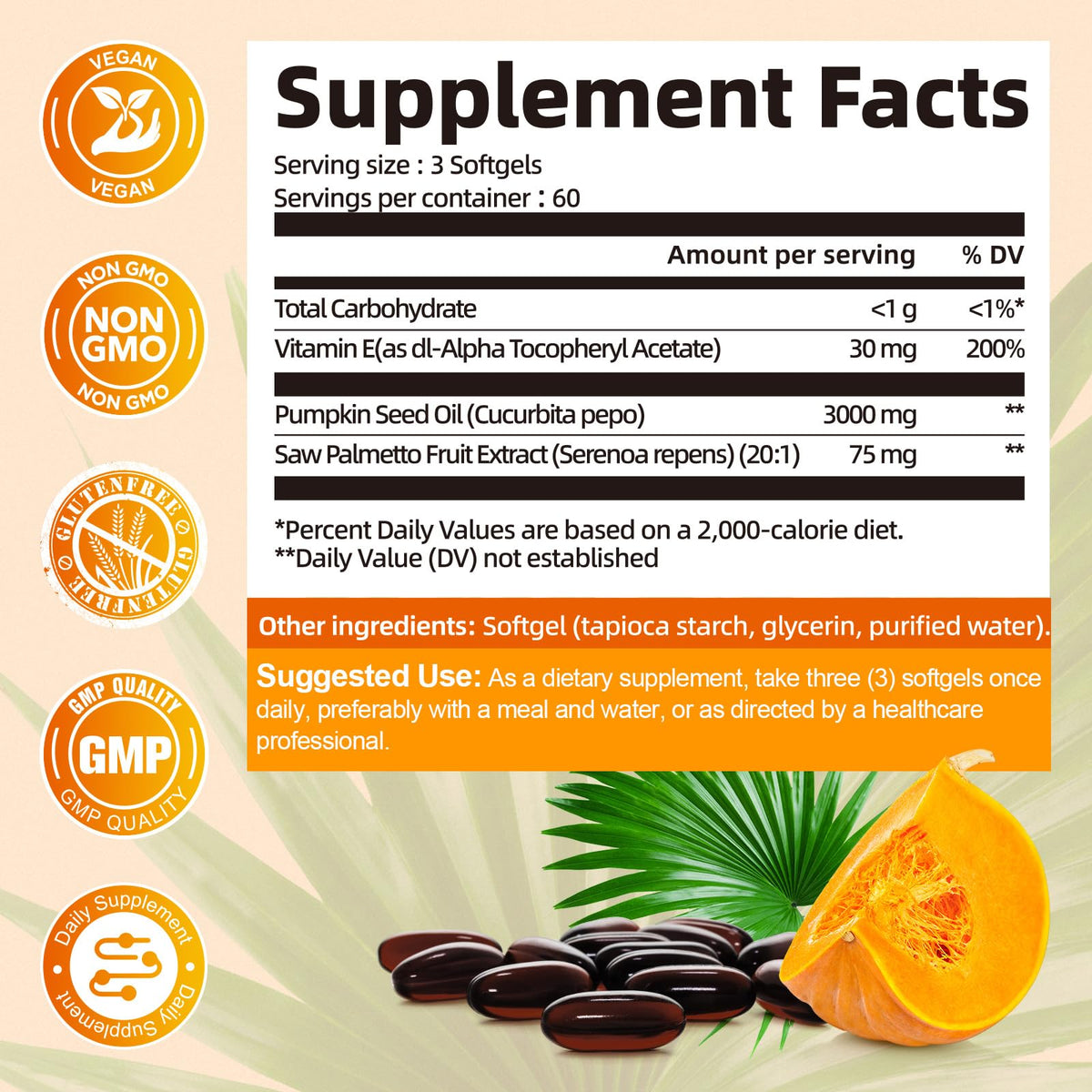 Femmetra Pumpkin Seed Oil with Saw Palmetto Capsules – 180 Softgels | Hair, Prostate & Urinary Health | Vegan & Non-GMO