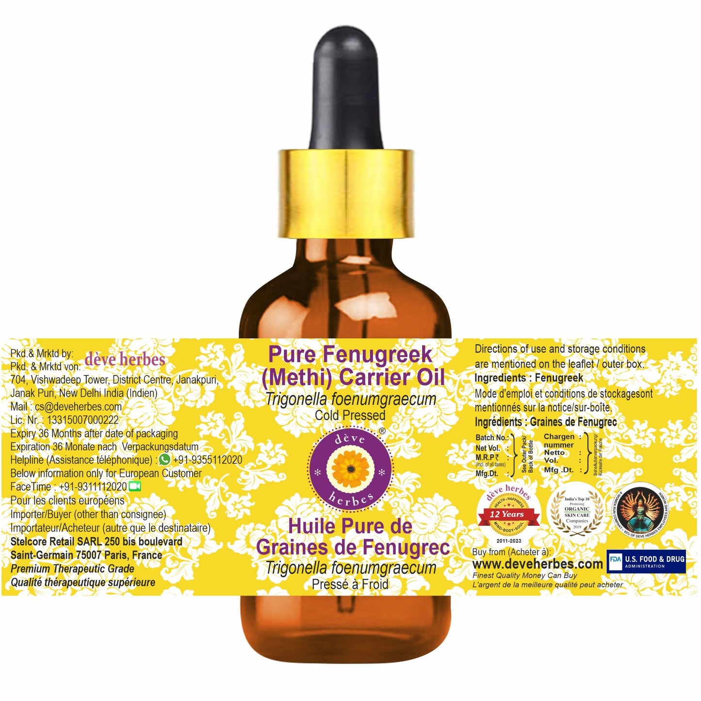 Deve Herbes Fenugreek (Methi) Oil – Cold Pressed, Pure & Natural | 30ml