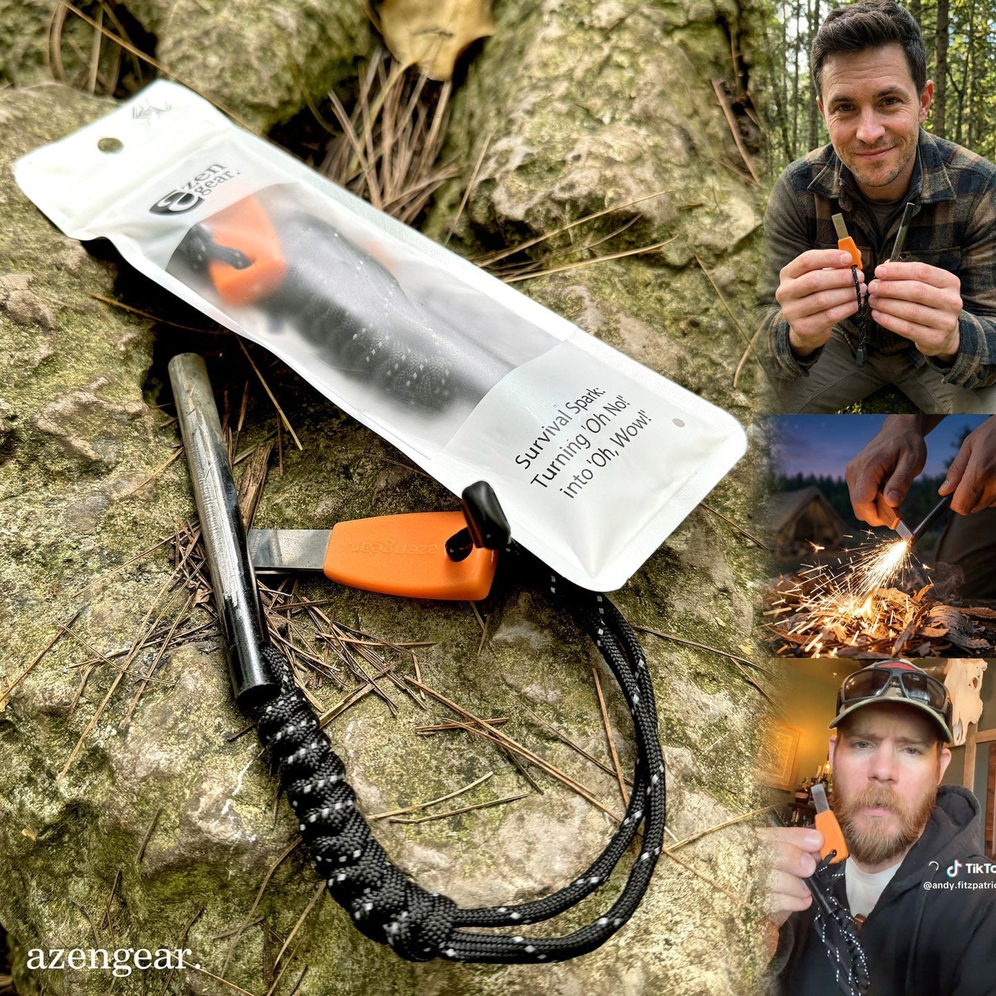 Ferro Rod Fire Starter Kit (10cm x ⌀1cm), Flint and Steel Striker, Fluorescent Paracord - 15,000 Strikes Firesteel Survival Tool for Hiking, Camping and Outdoor Emergency