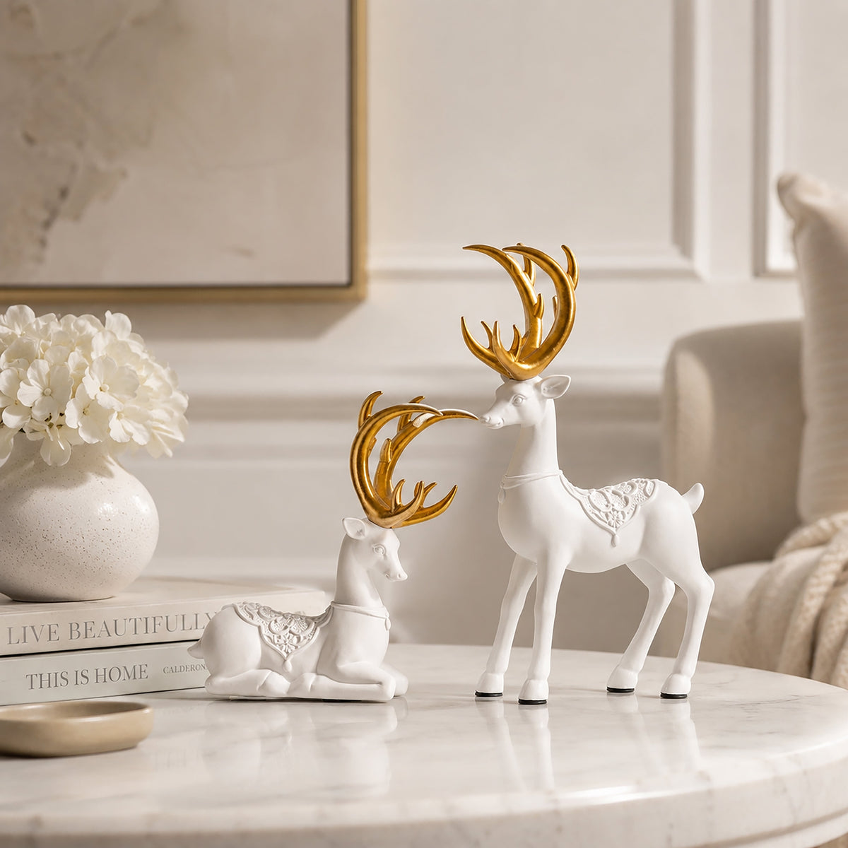 Set of 2 Christmas Reindeer Ornaments Cement Festive Decorations