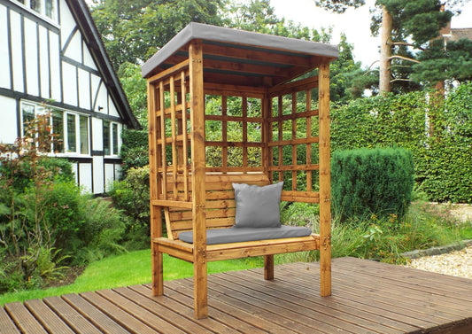 Charles Taylor Trading Bramham Two Seat Arbour Grey With Grey Cushion Brown