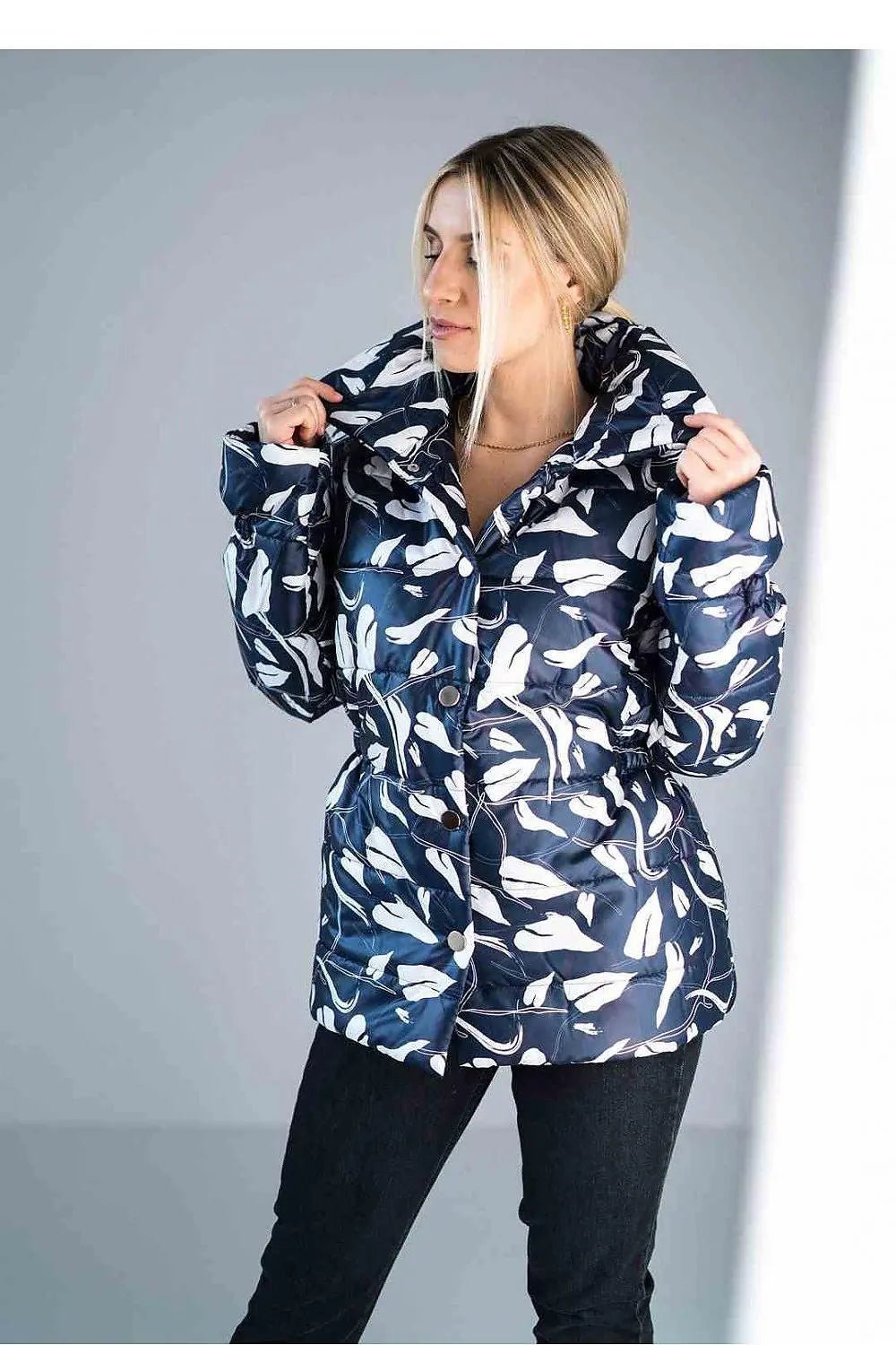 Figl high collar quilted hip-length jacket