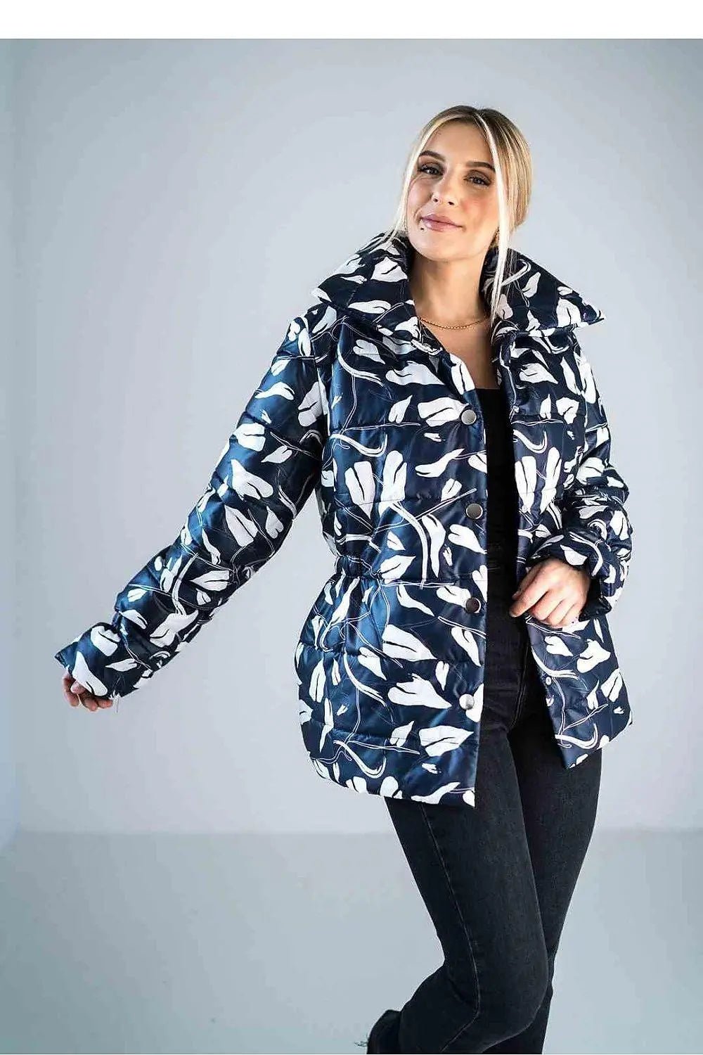 Figl high collar quilted hip-length jacket