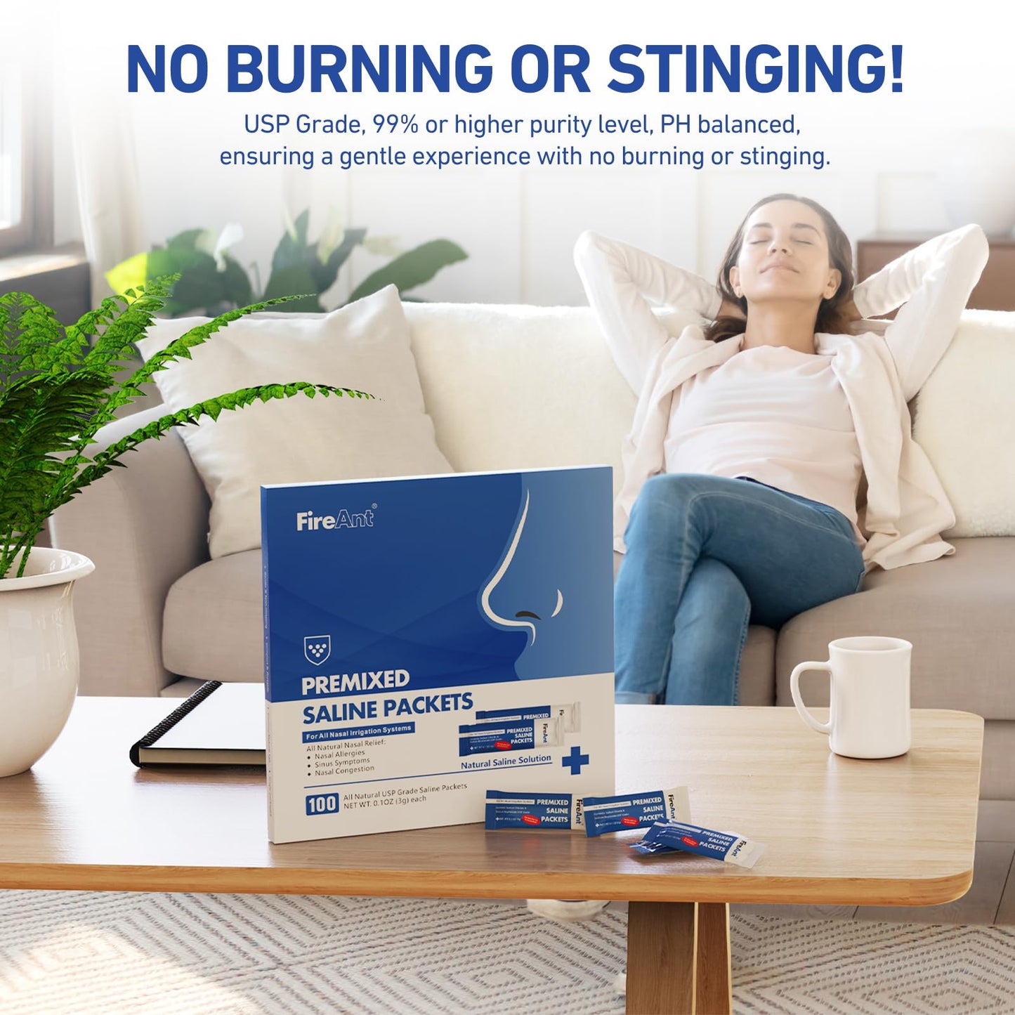 FireAnt 100 Saline Packets + 16 Silicone Pods Refills for Navage Nasal Care