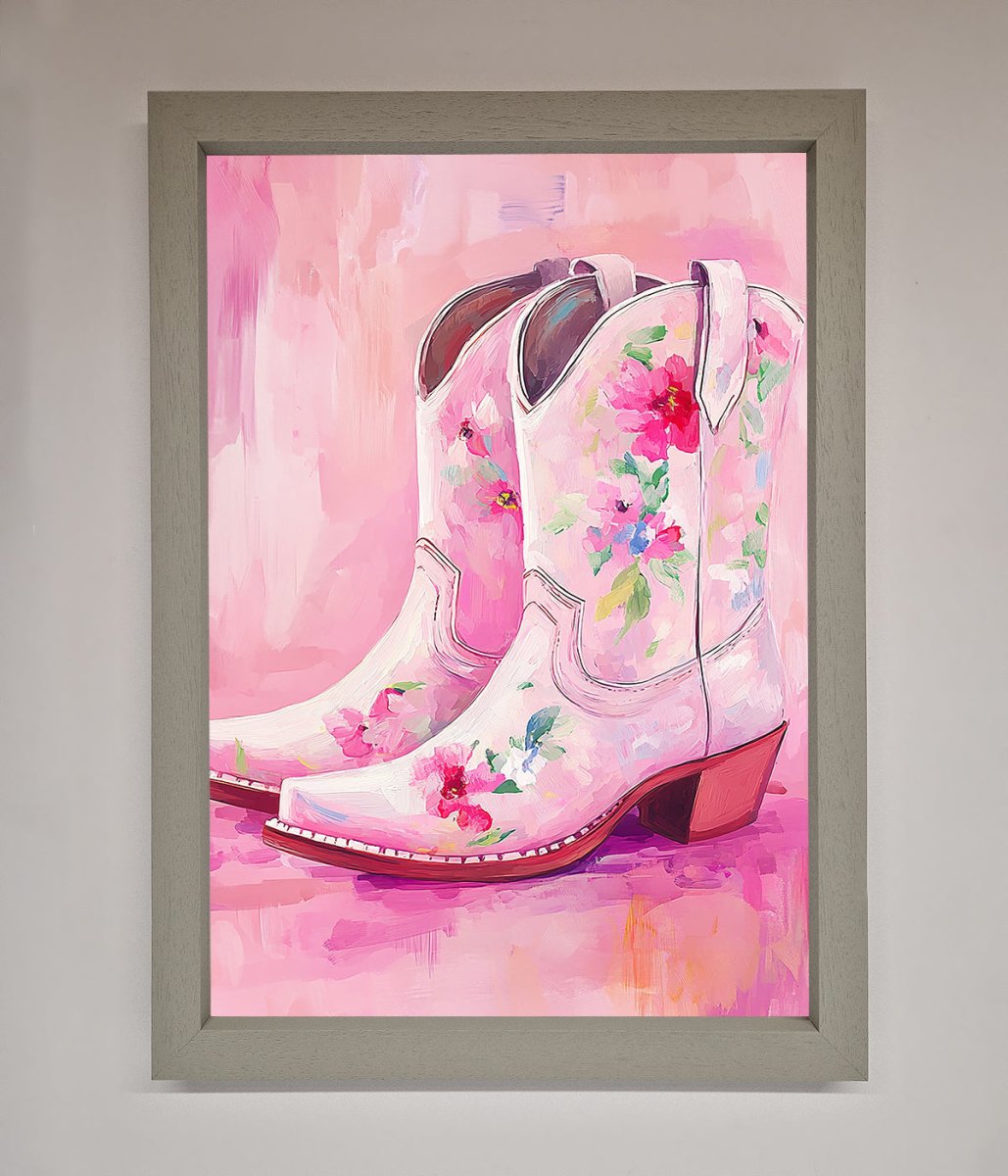 Floral Cowboy Boots Framed Poster