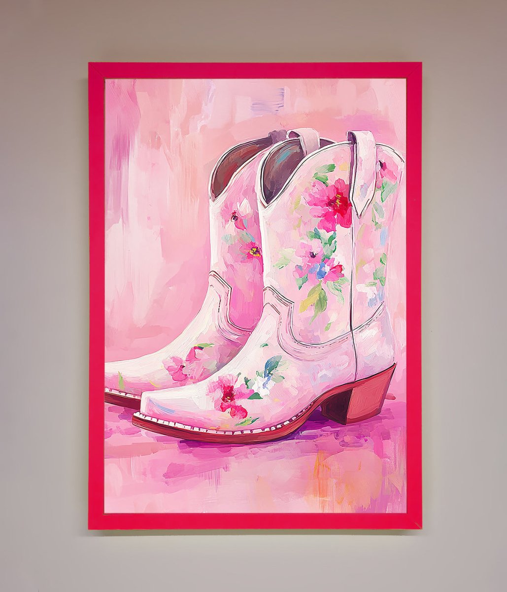 Floral Cowboy Boots Framed Poster