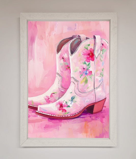 Floral Cowboy Boots Framed Poster