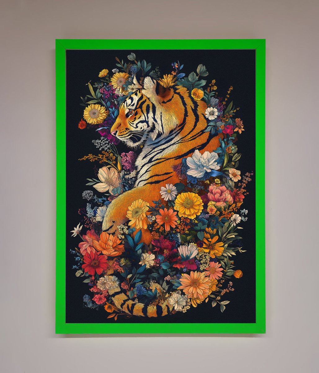 Floral Garden Tiger Framed Wall Art