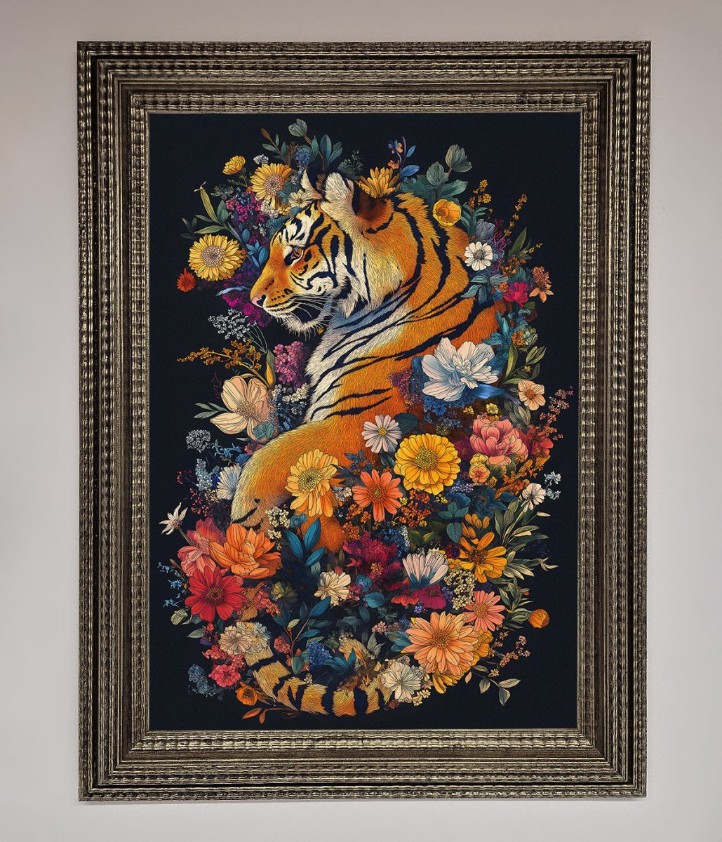 Floral Garden Tiger Framed Wall Art