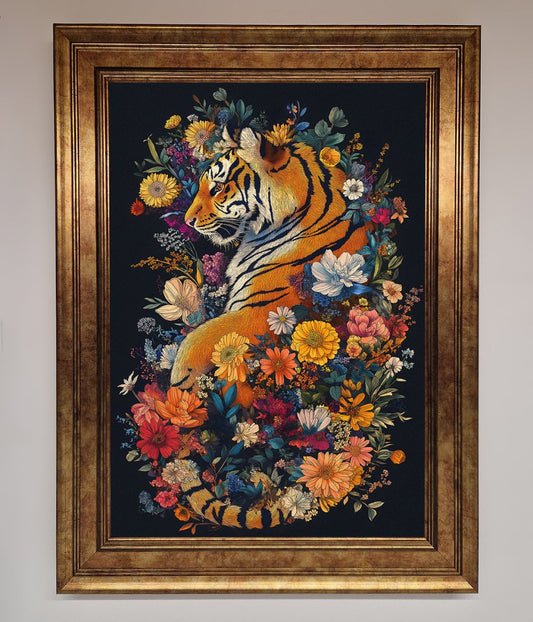 Floral Garden Tiger Framed Wall Art