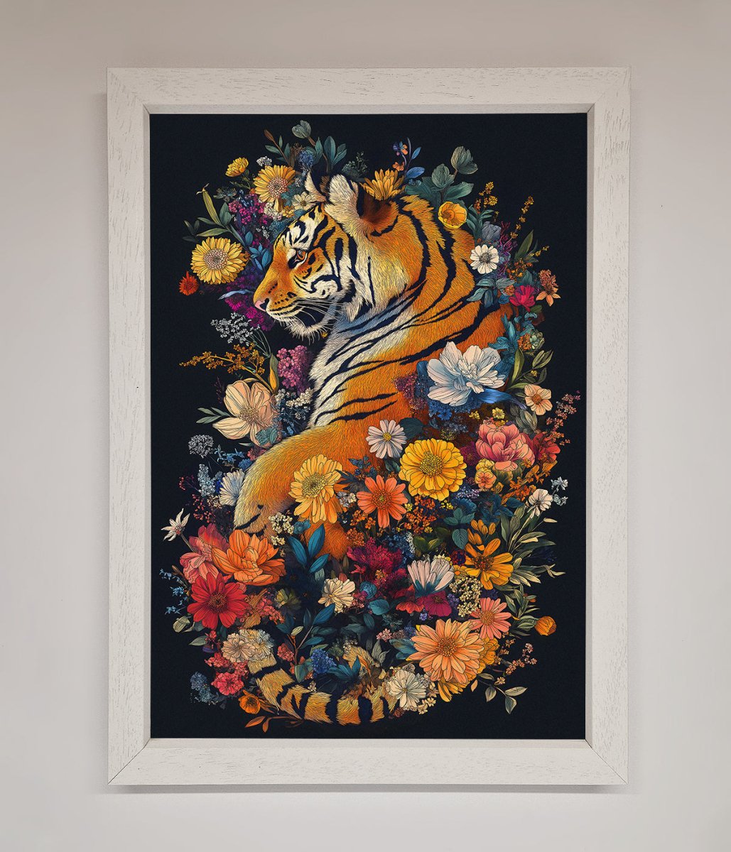 Floral Garden Tiger Framed Wall Art