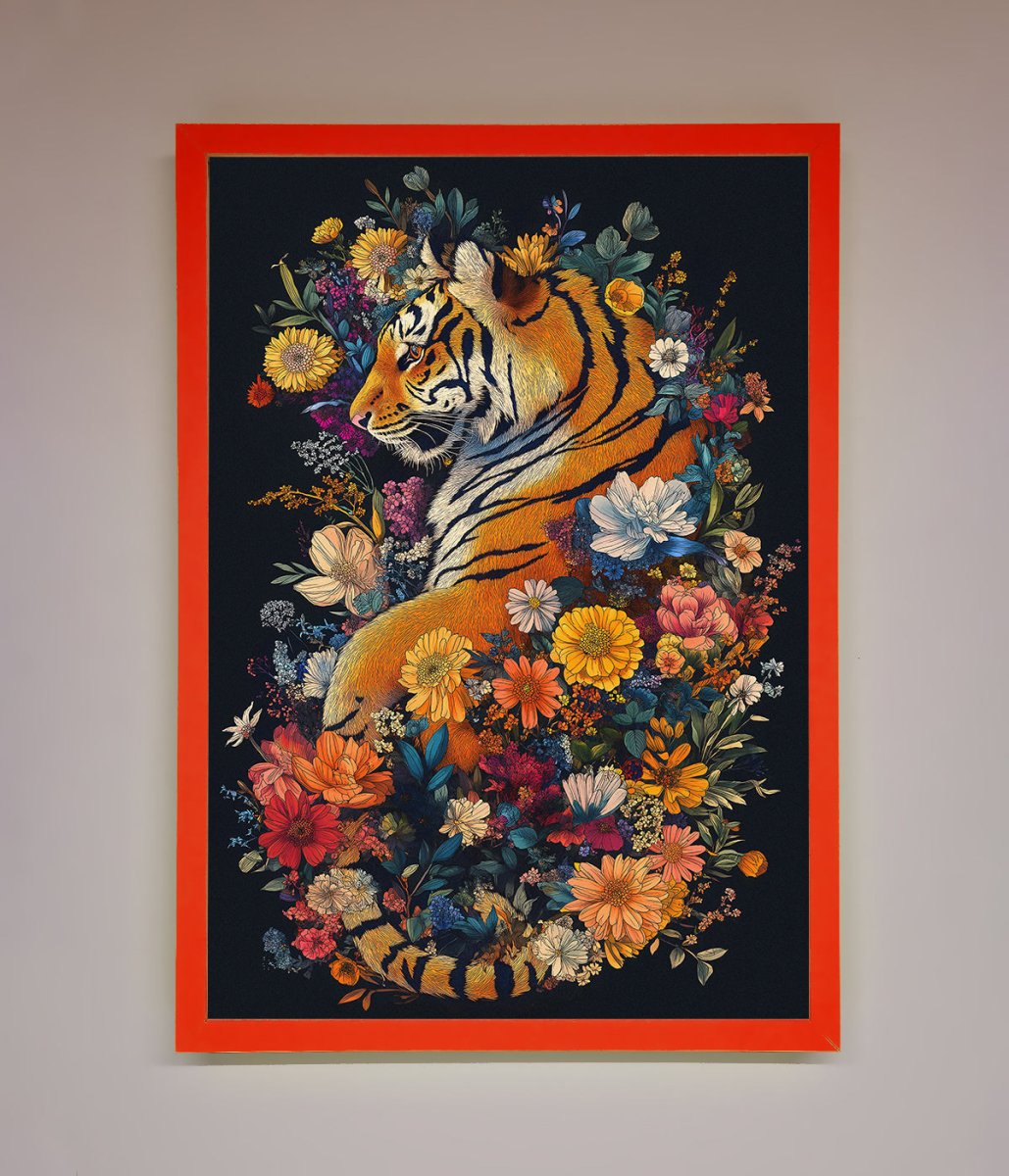 Floral Garden Tiger Framed Wall Art