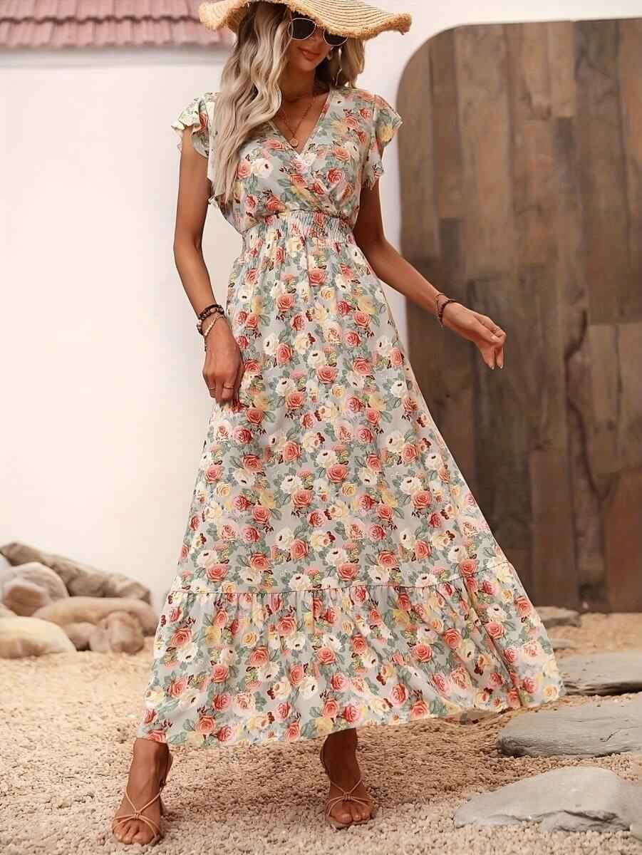 Floral Jumpsuit for Women - Versatile Printed Design with Pleated Skirt, Sizes S-XXL