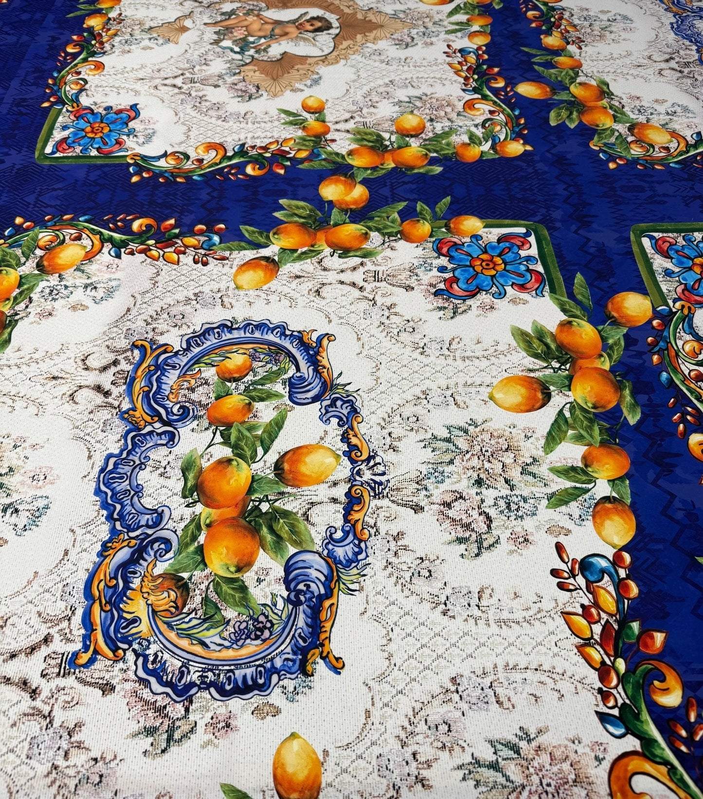 Floral Mosaic  Lemon Angel Pattern Fabric Sold by Metre