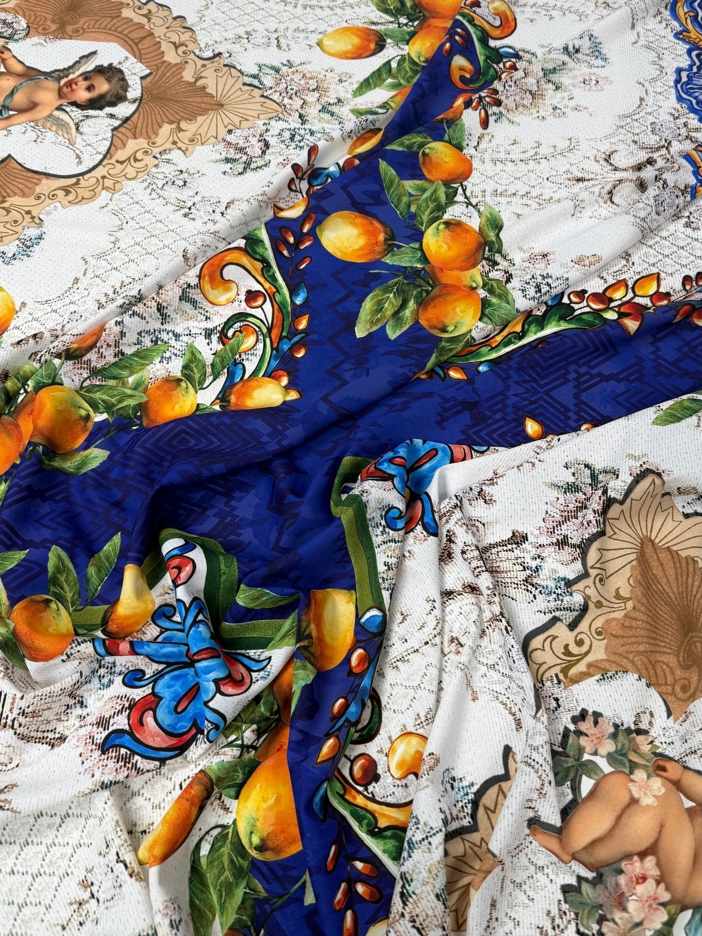 Floral Mosaic  Lemon Angel Pattern Fabric Sold by Metre