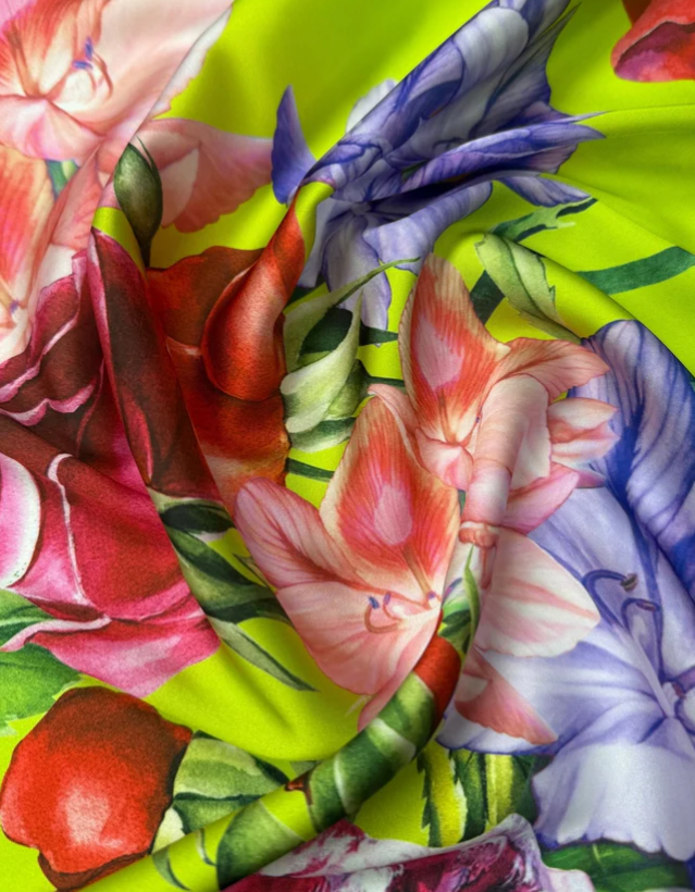 Floral Neon Green Fabric By Metre