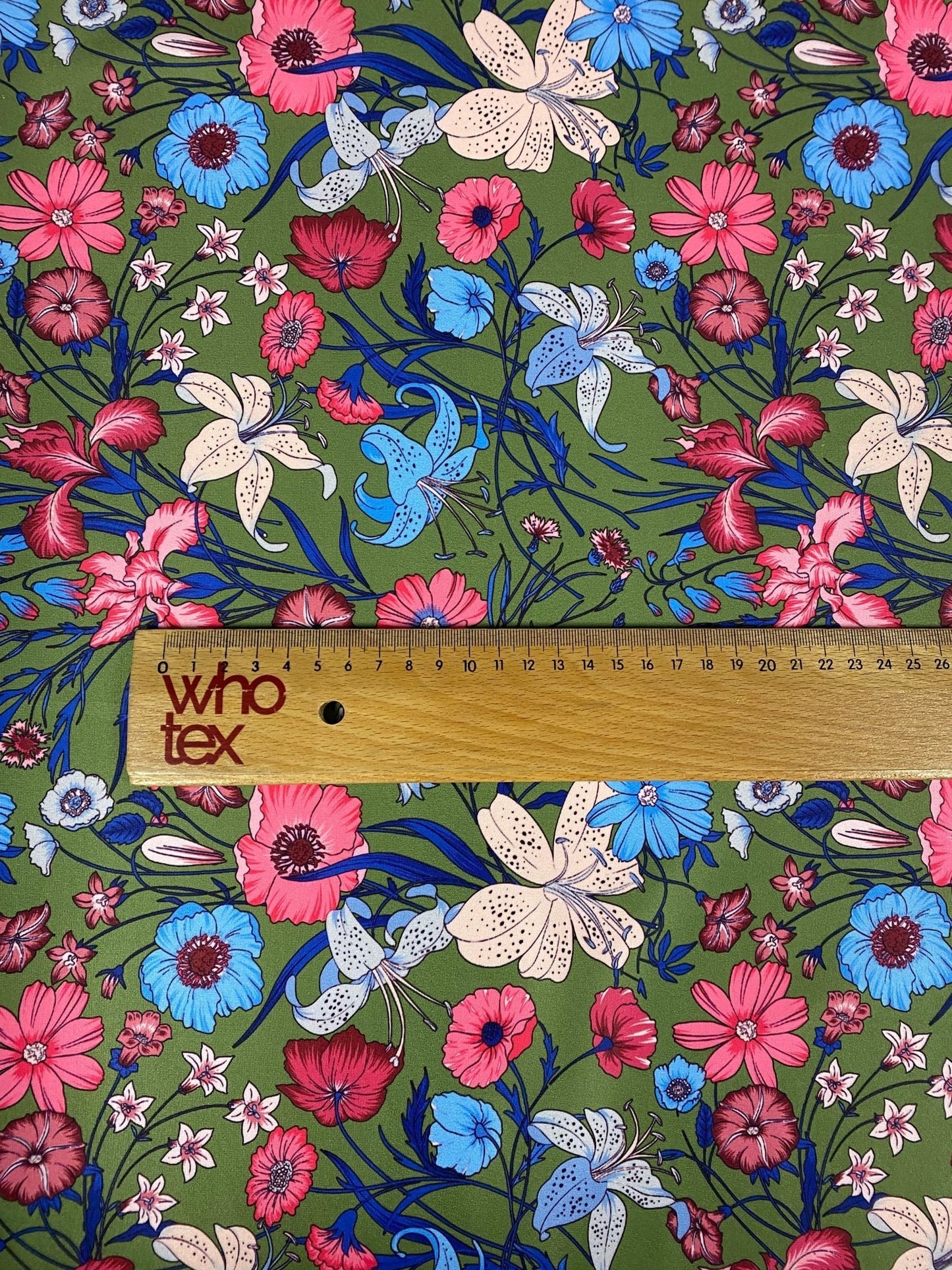 Floral Lycra Stretch Fabric – Green Base Stretch Material by Metre