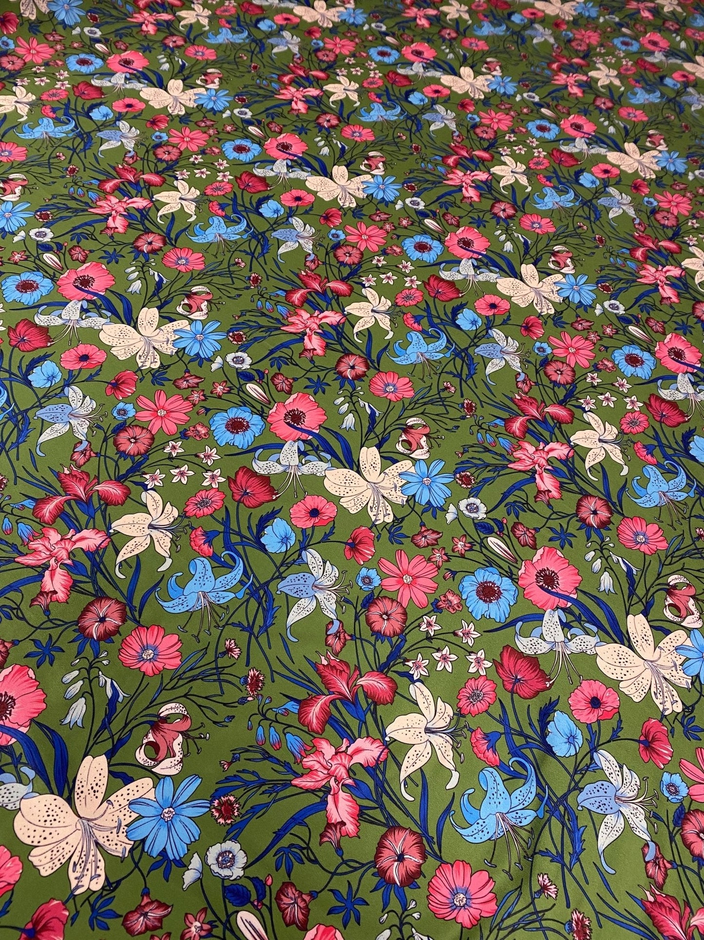 Floral Lycra Stretch Fabric – Green Base Stretch Material by Metre