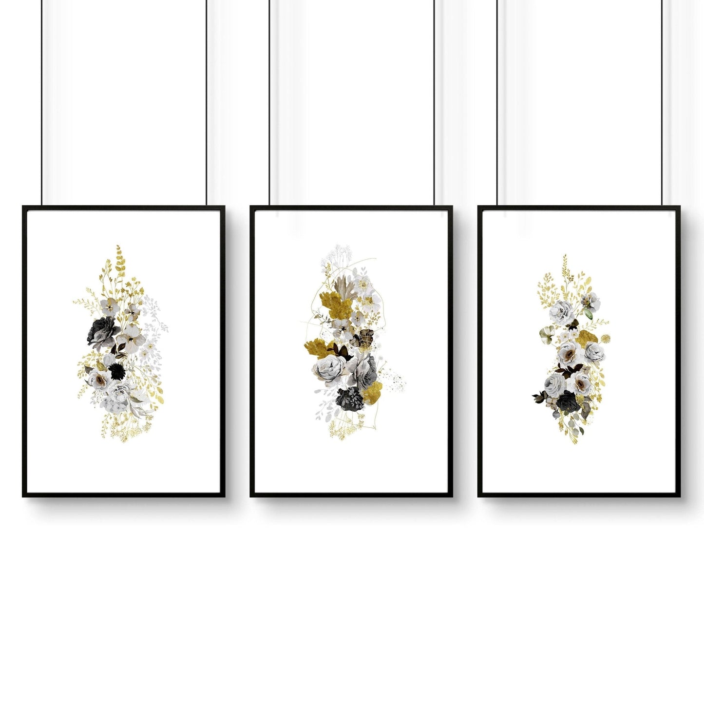 Wall art for large living room wall | set of 3 Floral wall art prints