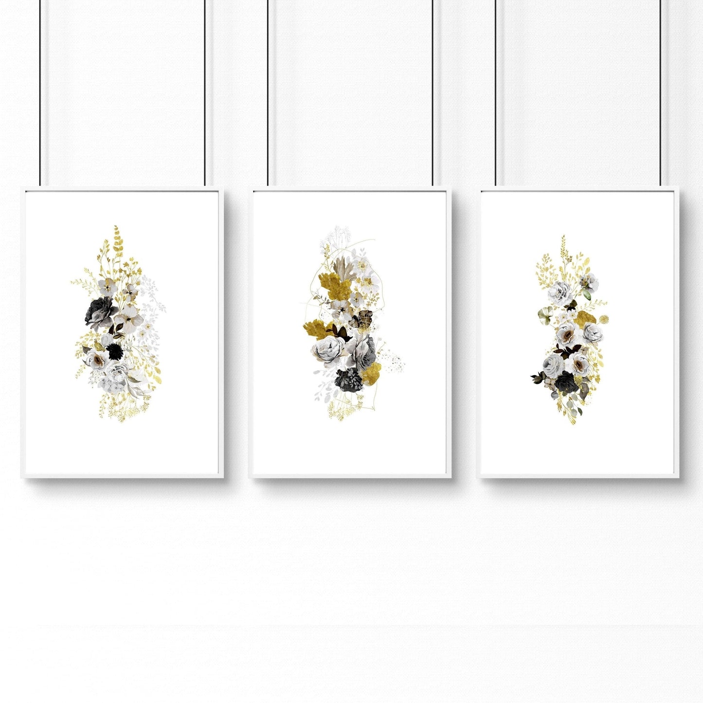 Wall art for large living room wall | set of 3 Floral wall art prints