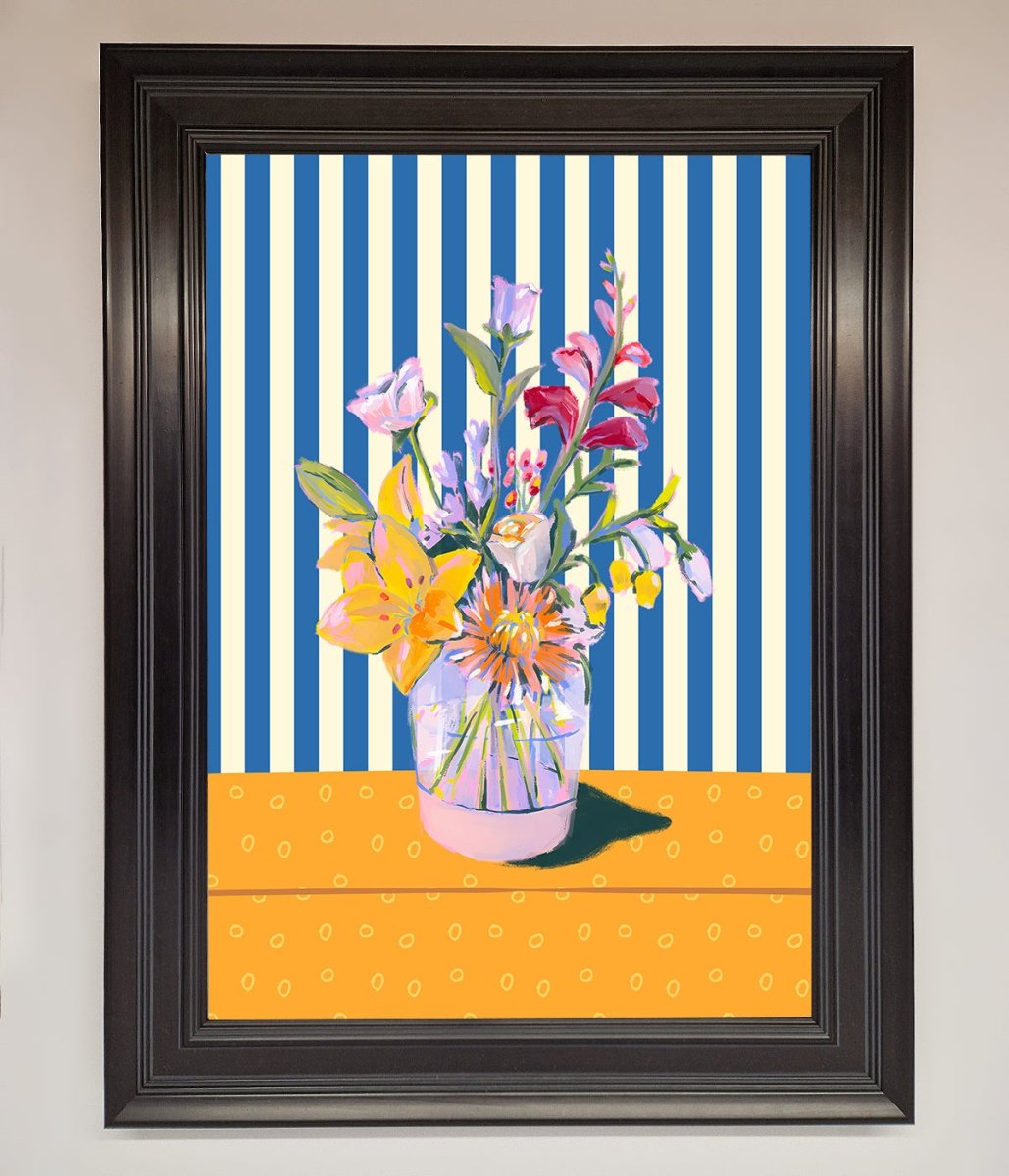 Flower Vase Blue Stripes Framed Wall Art