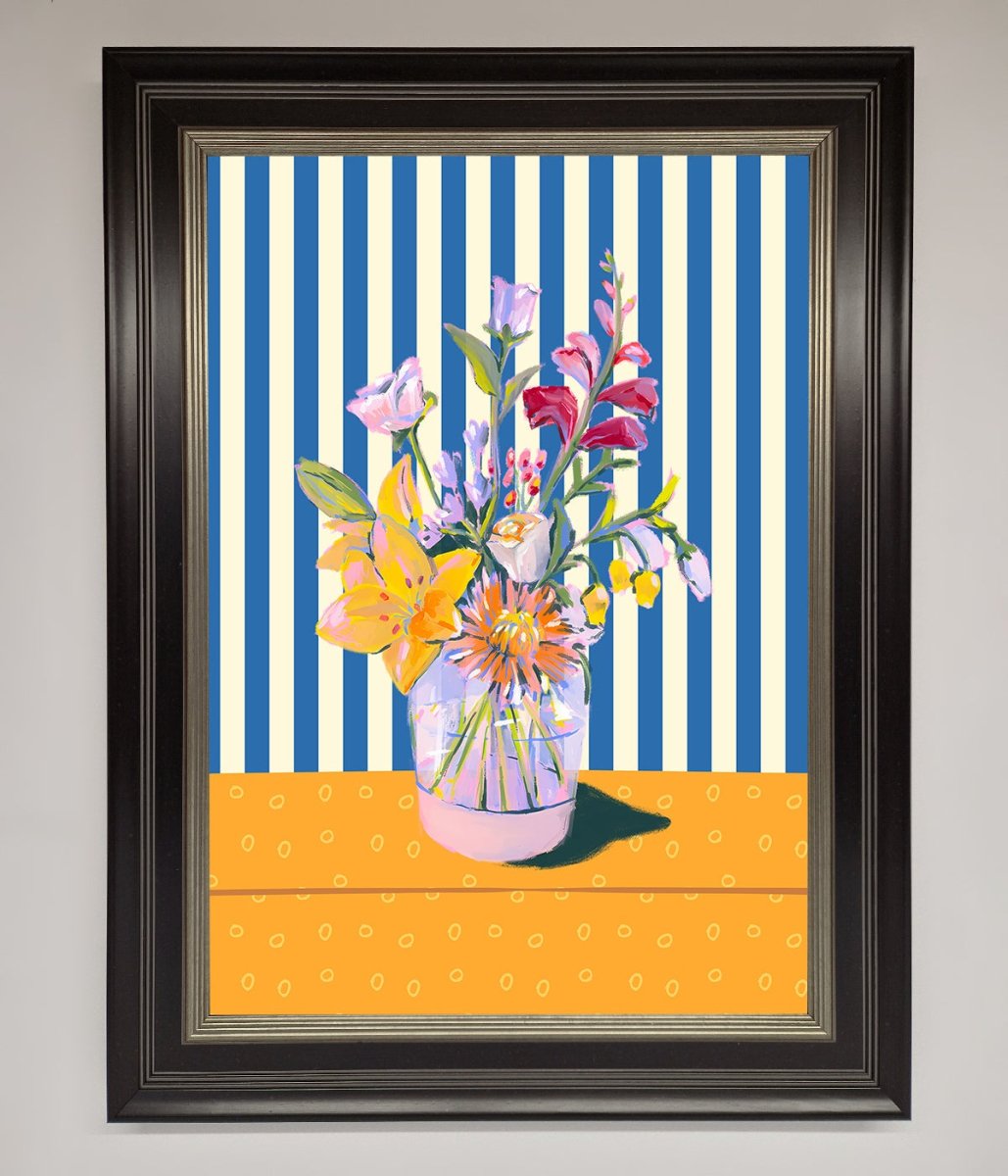 Flower Vase Blue Stripes Framed Wall Art