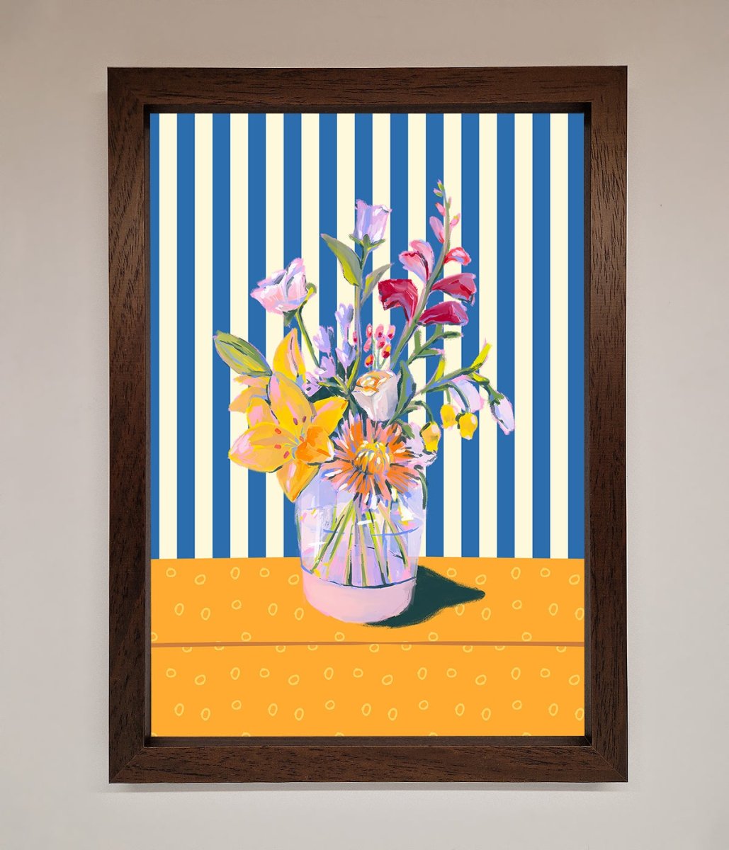 Flower Vase Blue Stripes Framed Wall Art